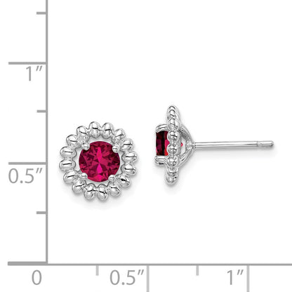Sterling Silver Rhod-Plat Created Ruby Earrings