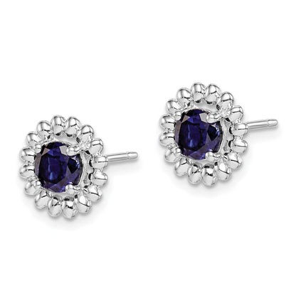 Sterling Silver Rhodium-Plated Created Sapphire Earrings
