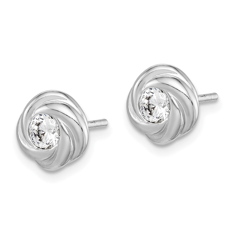 Sterling Silver Rhodium Plated Cz Knot Post Earrings