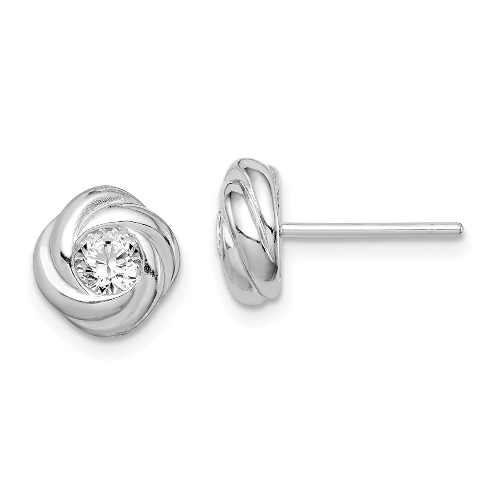 Sterling Silver Rhodium Plated Cz Knot Post Earrings