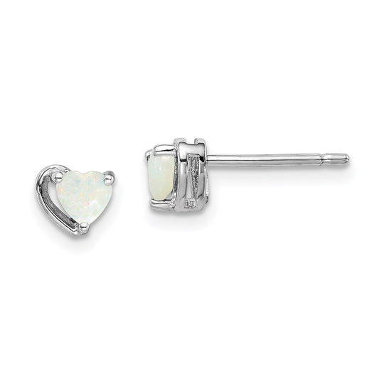 Sterling Silver Rhod-Plated Imitation Opal Heart Post Earrings