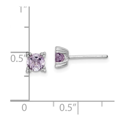 Sterling Silver Rhodium-Plated Round 5mm Amethyst Post Earrings