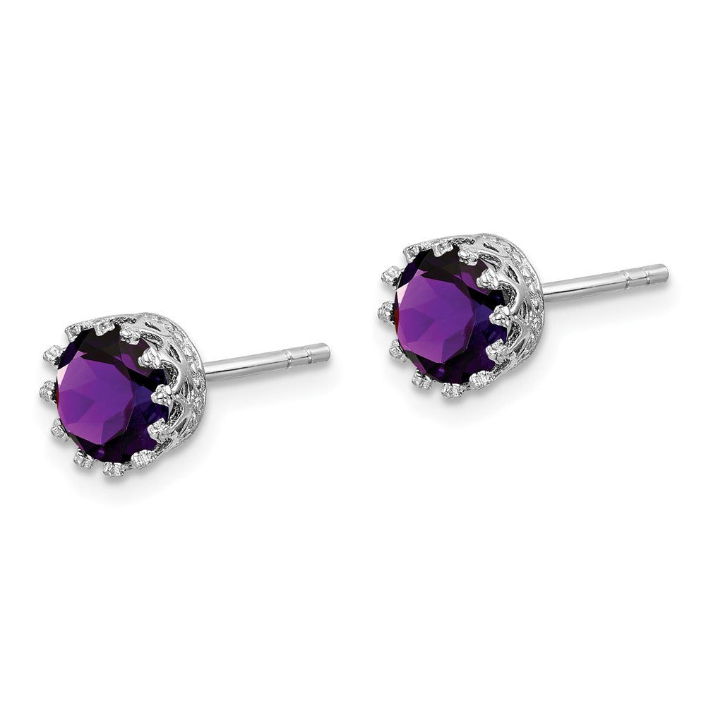 Sterling Silver Rhodium-Plated 6mm Polished Amethyst Post Earrings