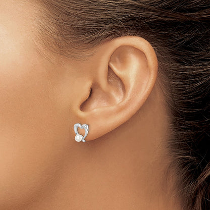 Sterling Silver Rhod-Plat 3-4mm White Round Fwc Pearl Heart Earrings