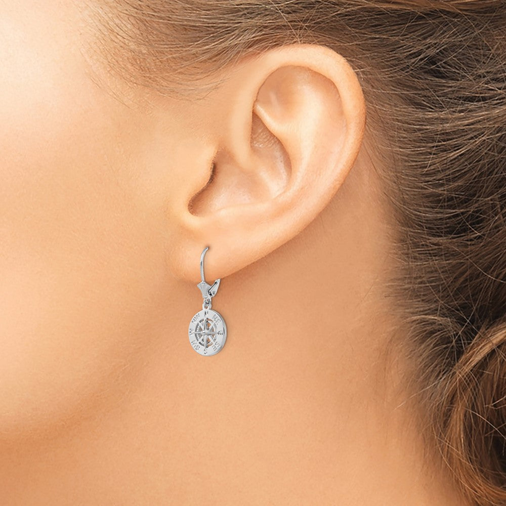 Sterling Silver De-Ani Rhodium-Plated Polished Mini Compass Leverback Earrings