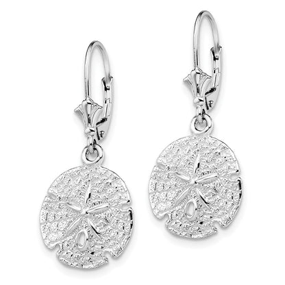 Sterling Silver De-Ani Rhodium-Plated Polished Sand Dollar Leverback Earrings