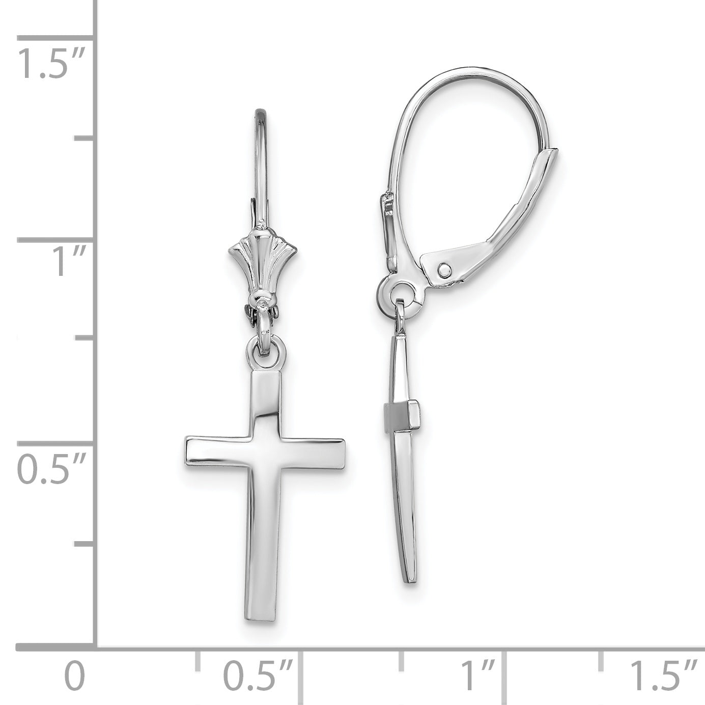 Sterling Silver De-Ani Rhodium-Plated Polished Latin Cross Leverback Earrings