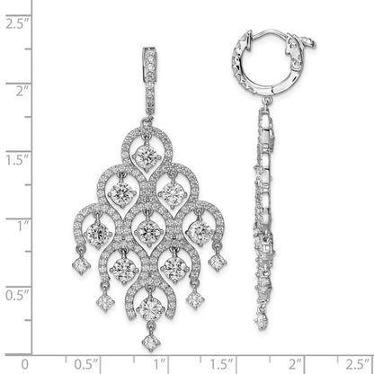 Sterling Silver Shimmer Rhodium-Plated 278 Stone Cz Chandelier Dangle Hinged Earrings