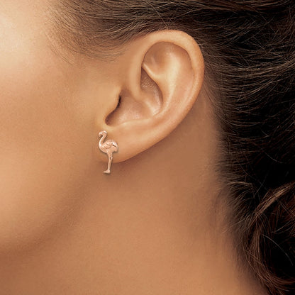 Ss/Rose Plated Sterling Silver Rose Gold-Plated Flamingo Post Earrings