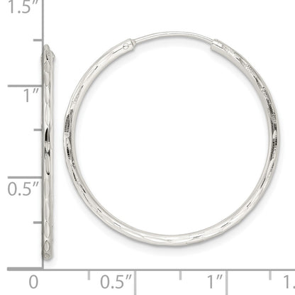 Sterling Silver Diamond-Cut 1.5X30mm Endless Tube Hoop Earrings