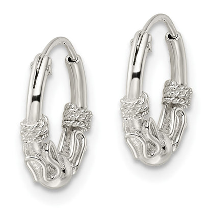 Sterling Silver Polished Beaded Circle Endless Hoop Earrings