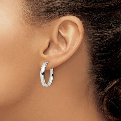 Sterling Silver Polished 3.5X25mm Hinged Tube Hoop Earrings