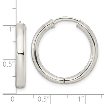 Sterling Silver Polished 3.5X25mm Hinged Tube Hoop Earrings