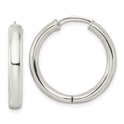 Sterling Silver Polished 3.5X25mm Hinged Tube Hoop Earrings