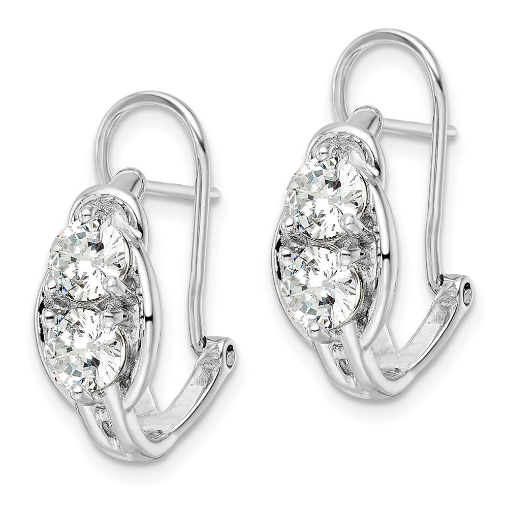 Sterling Silver Rhodium-Plated Polished Cz Omega Back J-Hoop Earrings