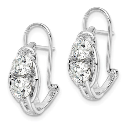 Sterling Silver Rhodium-Plated Polished Cz Omega Back J-Hoop Earrings