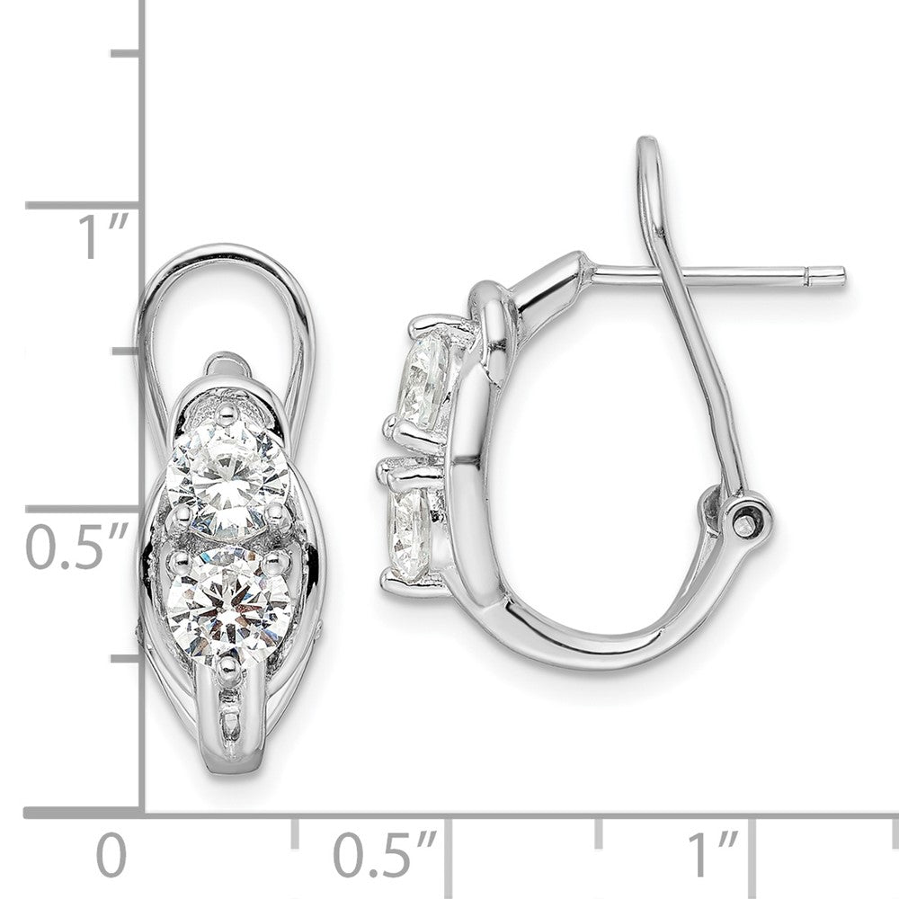 Sterling Silver Rhodium-Plated Polished Cz Omega Back J-Hoop Earrings