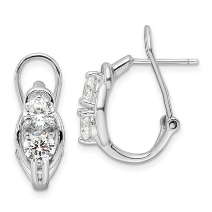 Sterling Silver Rhodium-Plated Polished Cz Omega Back J-Hoop Earrings