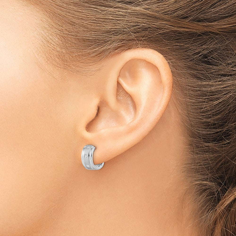 Sterling Silver Rh Polished Cz Hoop Earrings