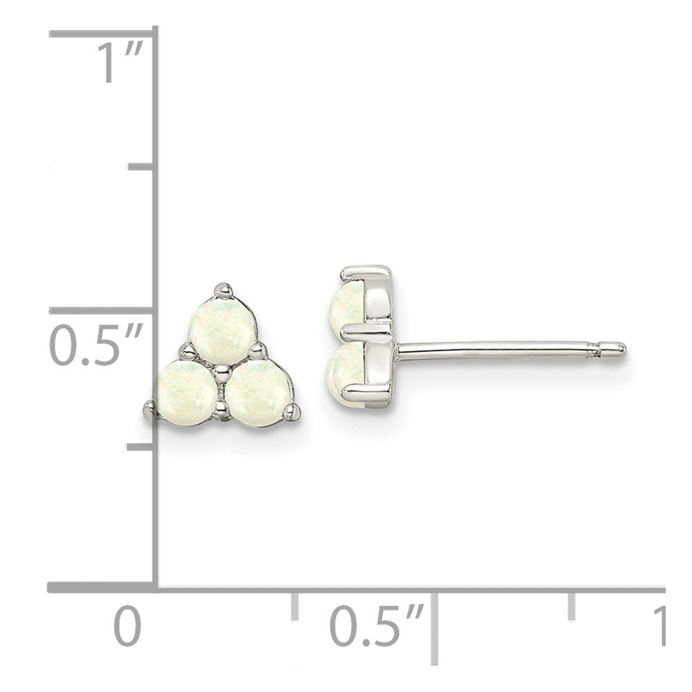 Sterling Silver Rhod-Plated Polished Created Opal Cluster Post Earrings