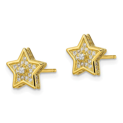 Sterling Silver Polished Gold-Tone Cz Star Post Earrings