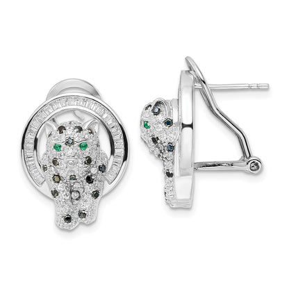 Sterling Silver Rhod-Plated Cz Circle With Cheetah Post Omega Back Earrings