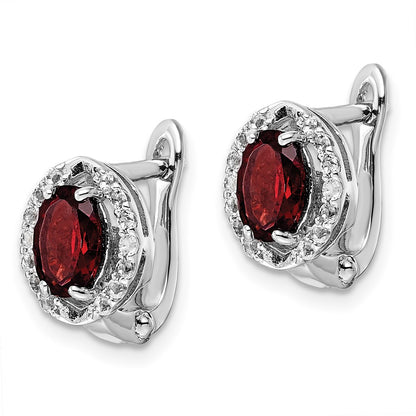 Sterling Silver Ss Rh-Plated 2.32T.W. Garnet/White Topaz Oval Hinged Earrings