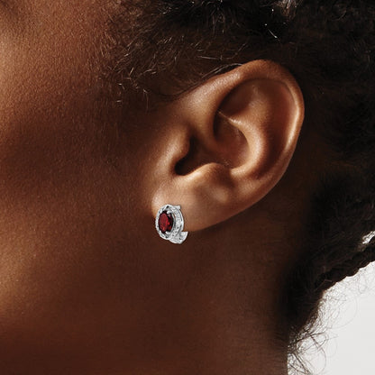 Sterling Silver Ss Rh-Plated 2.32T.W. Garnet/White Topaz Oval Hinged Earrings