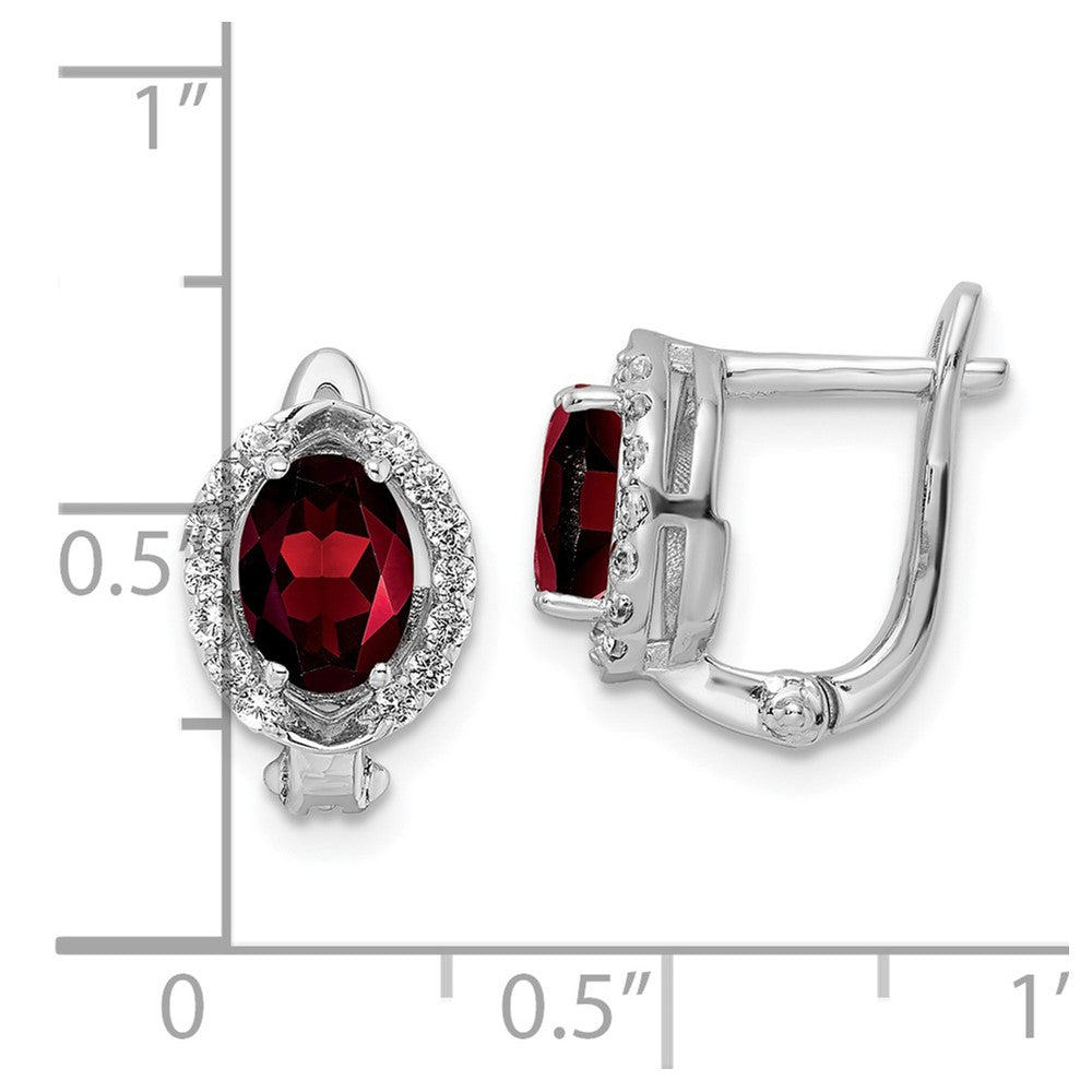 Sterling Silver Ss Rh-Plated 2.32T.W. Garnet/White Topaz Oval Hinged Earrings