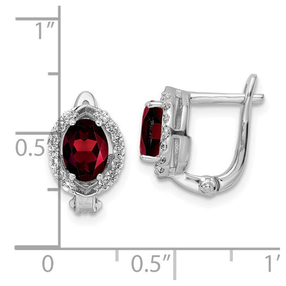 Sterling Silver Ss Rh-Plated 2.32T.W. Garnet/White Topaz Oval Hinged Earrings