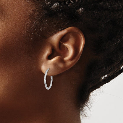 Sterling Silver Rhodium-Plated Polished Textured 1.60mm Hoop Earrings