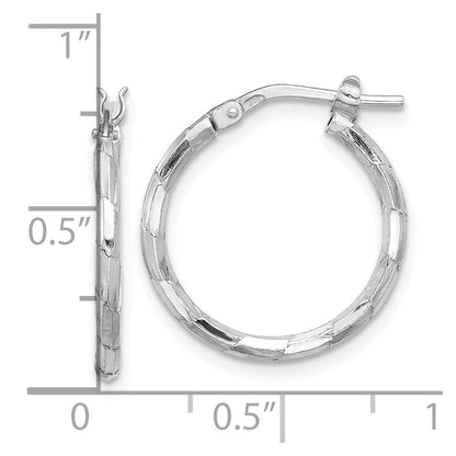 Sterling Silver Rhodium-Plated Polished Textured 1.60mm Hoop Earrings