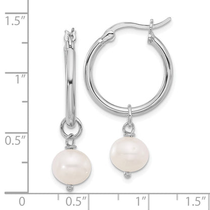 Sterling Silver Rhodium Plated Polished Fwc Pearl Dangle Round Hoop Earrings