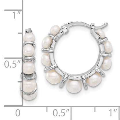 Sterling Silver Rhodium-Plated 2-5mm Fwc Pearl Round Hoop Earrings