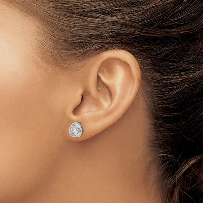 Sterling Silver Rhodium-Plated with CZ Love Knot Post Earrings