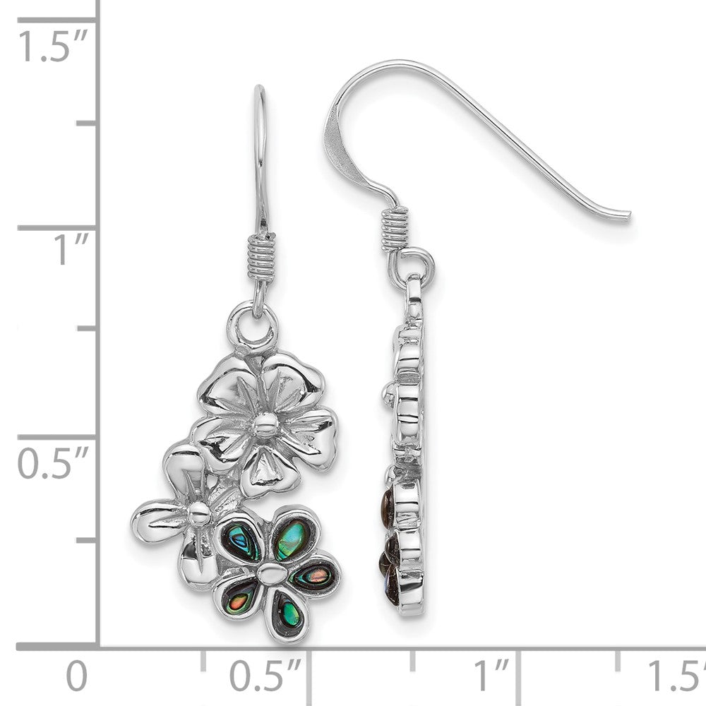 Sterling Silver Rhodium-Plated Polished Abalone Trio Flower Earrings