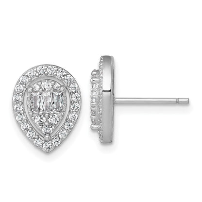 Sterling Silver Rhodium Plated Polished Fancy CZ Teardrop Post Earrings