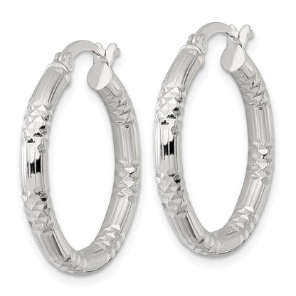 Sterling Silver Polished D/c Textured 25x3.25mm Round Hoop Earrings