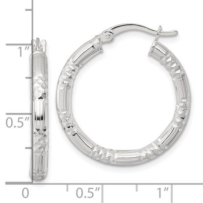 Sterling Silver Polished D/c Textured 25x3.25mm Round Hoop Earrings