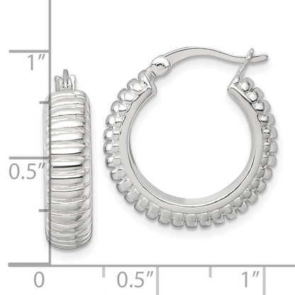Sterling Silver Polished and Grooved 21x6mm Round Hoop Earrings