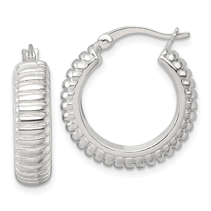 Sterling Silver Polished and Grooved 21x6mm Round Hoop Earrings