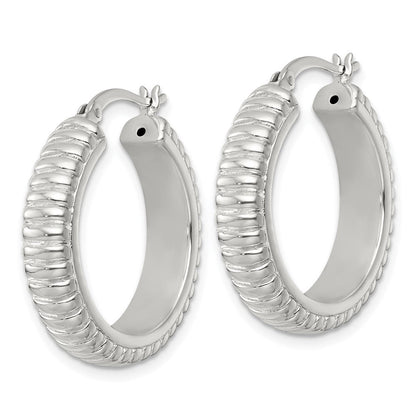 Sterling Silver Polished and Grooved 26x6mm Round Hoop Earrings