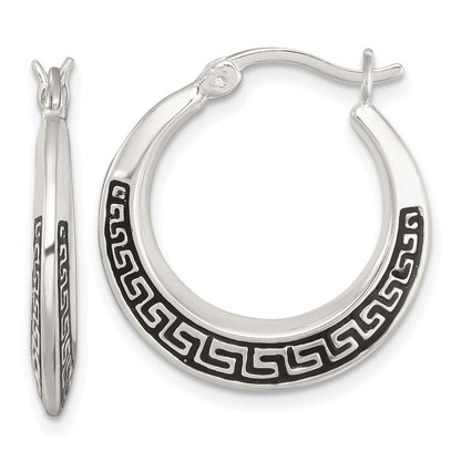 Sterling Silver Polished and Enameled Greek Key Hoop Earrings