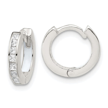 Sterling Silver Polished CZ and Enamel In/out Hinged Round Hoop Earrings