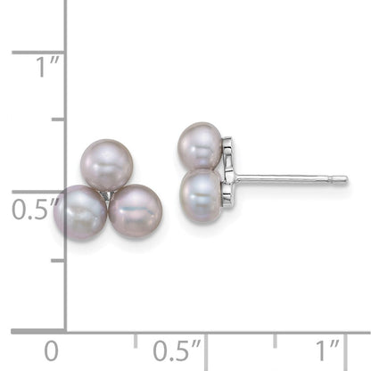Sterling Silver Rhodium Plated 5-6mm Grey Fwc 3-Pearl Post Earrings