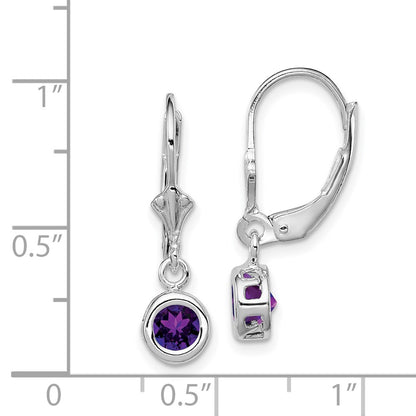 Sterling Silver Rhodium Plated 5mm Round Amethyst Leverback Earrings