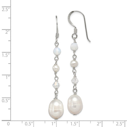 Sterling Silver Polished Fwc Pearl/Opalite Crystal/Crystal Dangle Earrings