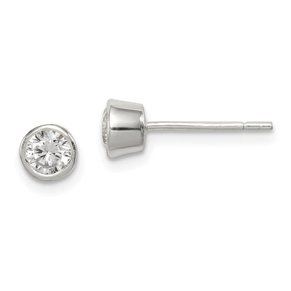 Sterling Silver Polished 4mm Round Cz Bezel Set Stud Earrings