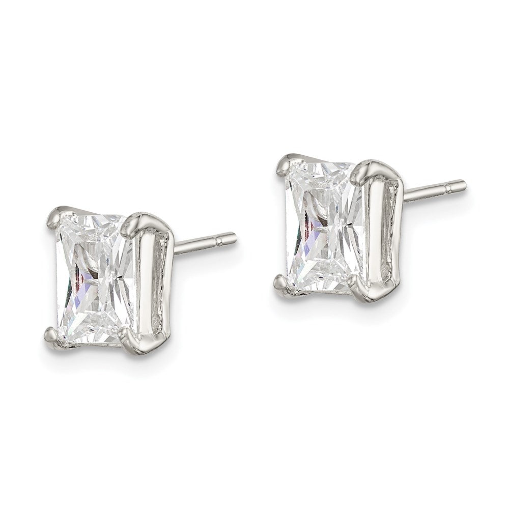 Sterling Silver Polished Emerald-Cut 7X5mm Cz Stud Earrings