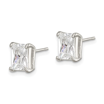 Sterling Silver Polished Emerald-Cut 7X5mm Cz Stud Earrings